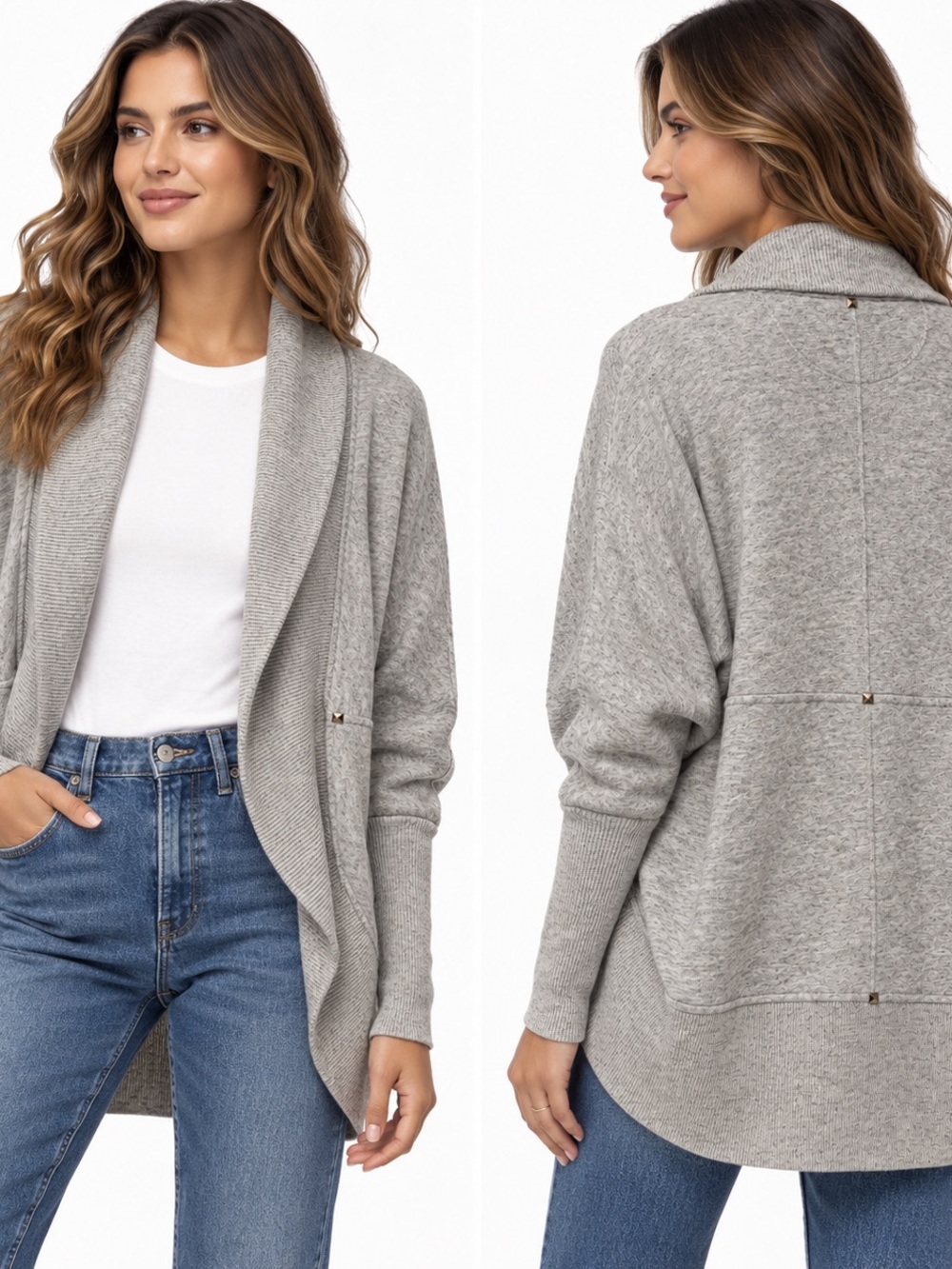Aritzia Wilfred Diderot Cardigan Small Gray Cocoon Dolman Studded Sweater